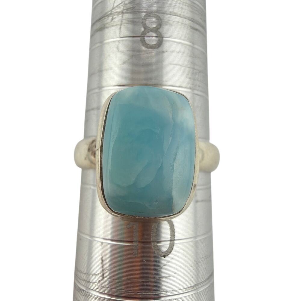 Sterling Silver Rectangular Aqua Chalcedony or Larimar Ring Size 9.5
